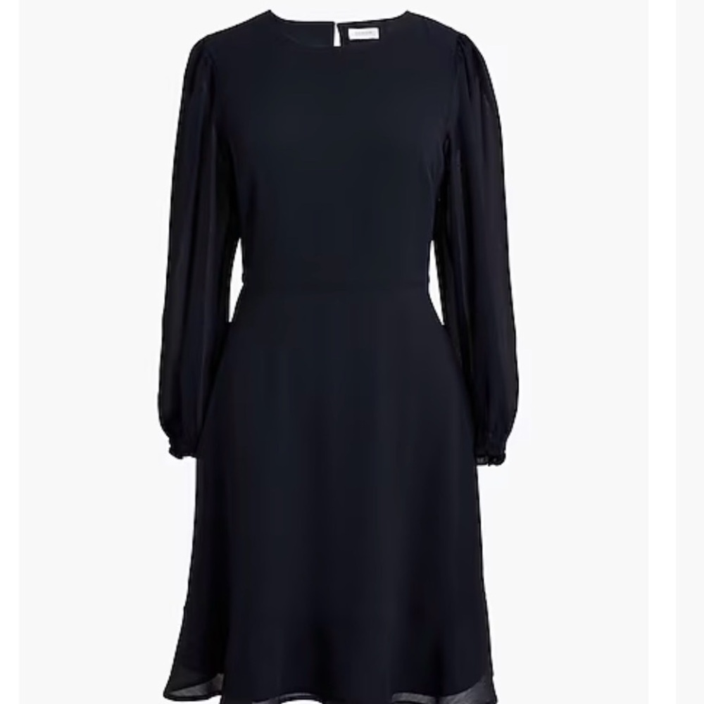 Elegant Black Long Sleeve Dress with flounce hem